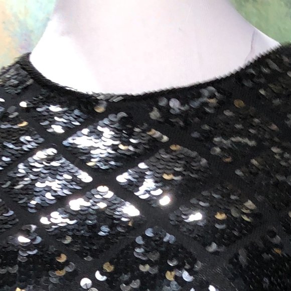 VTG 📌Cathy HARDWICK 80s Eye-Catching Formal Long Sleeves Wool Top with Sequins - Picture 4 of 11